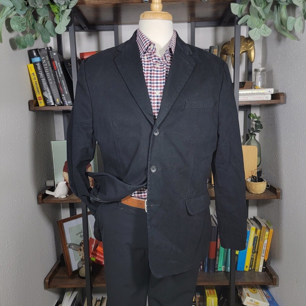 Banana Republic Mens Sport Coat Blazer Three Button Solid Black Cotton Twill 46R